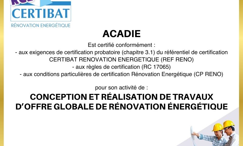 ACADIE - actu Certification Renovation Energetique RGE